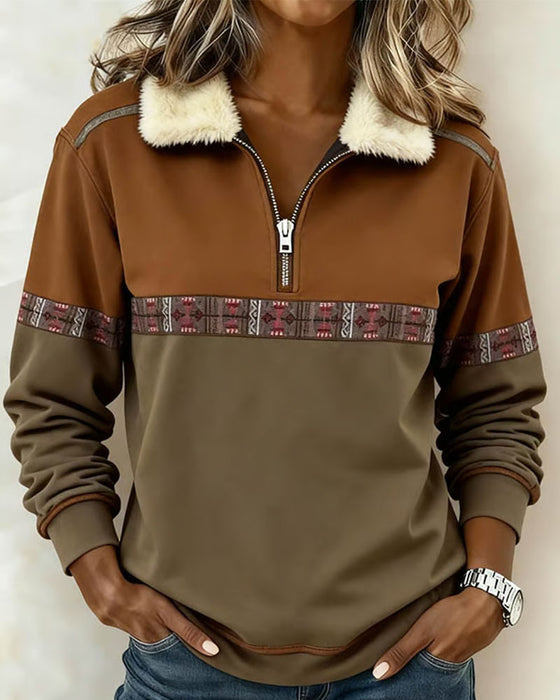 Sweatshirt Fleece Fargeblokk Halv Glidelås