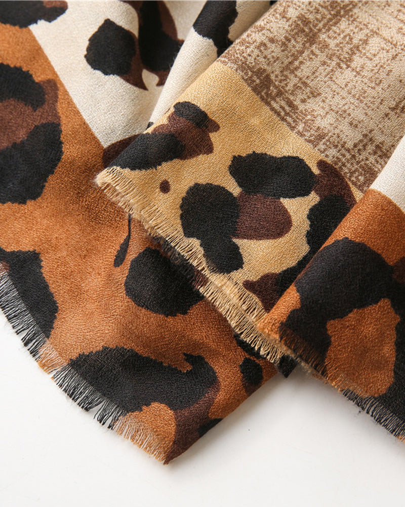 Dame Skjerf Leopard Lappeteppe Trykk Frynser Sjal