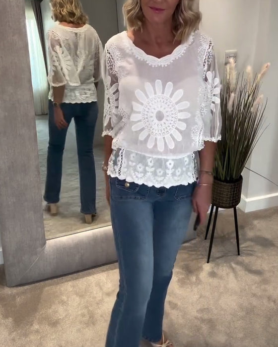 Bluse Brodert Flagermus Knipling