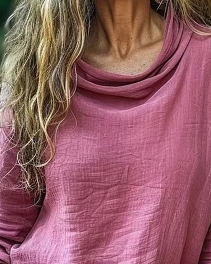 Bluse Drapert Hals Casual Solid Lang Erme