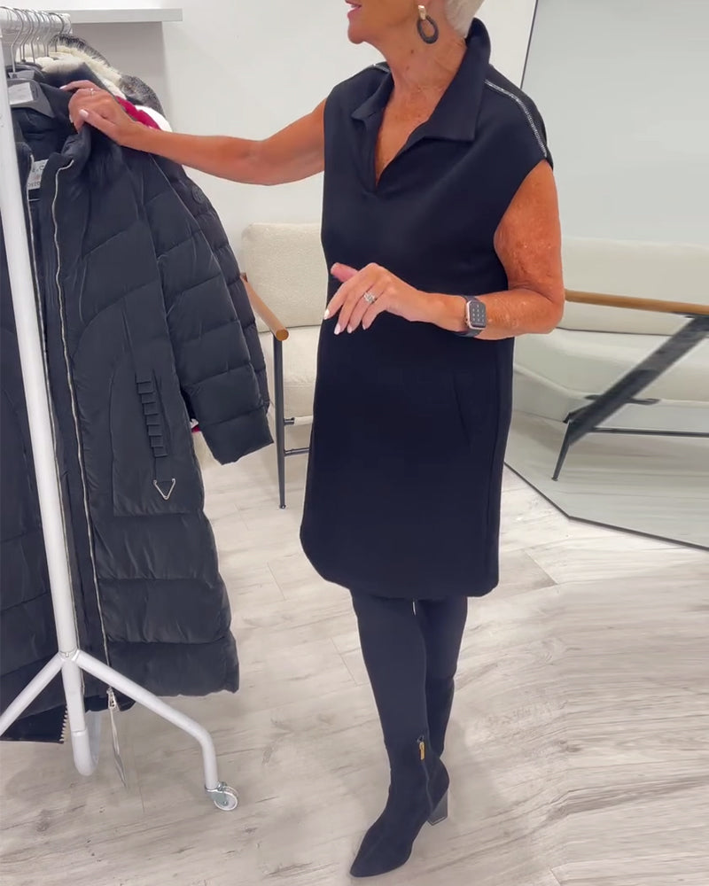 Kjole Ermeløs Revers Lomme Ensfarget