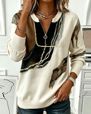Sweatshirt Rund Hals Trykt Halv-Zip
