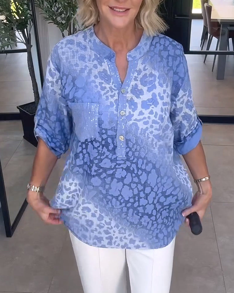 Bluse Ombre Leopardmønster Henleykrage