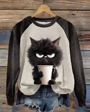 Cat Loose Sweatshirt med Color Block