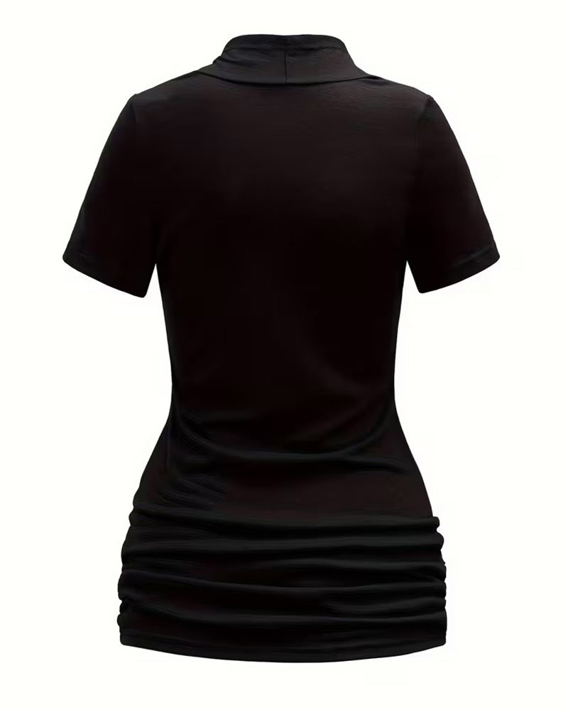Bluse Avslappet Rynket Figursydd Kort Erme