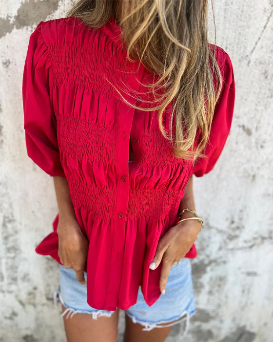 Bluse Casual Mote Kort Erme Enfarget