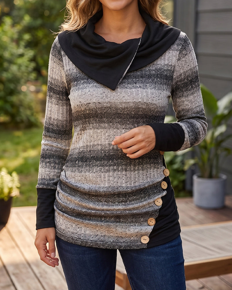 Sweatshirt Uregelmessig Stripe Knapp