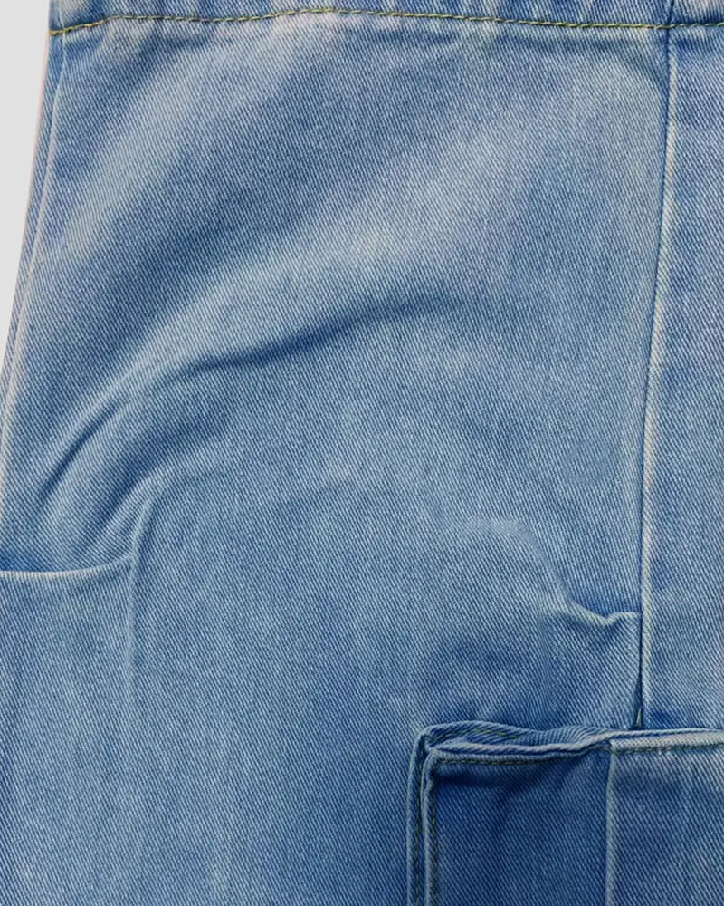 Jeans Herre Løs Solid Klaff Lomme Cargo Denim