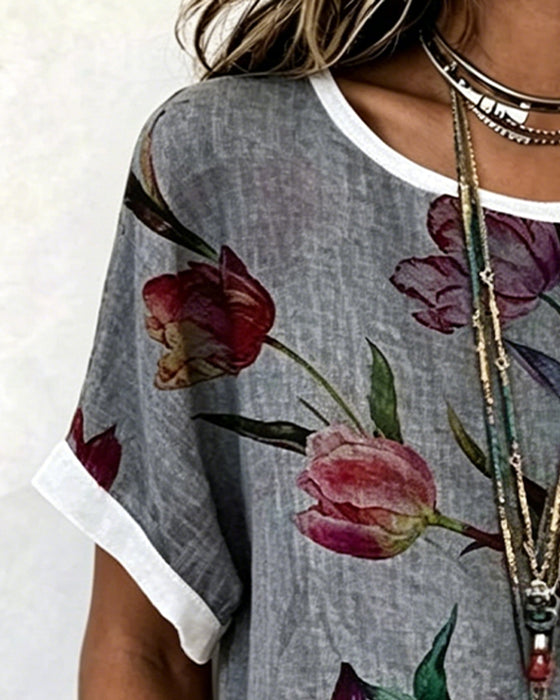 Bluse Tulipan Trykk Sideknapp