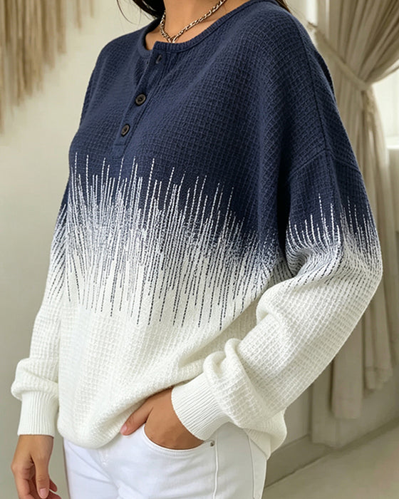 Sweatshirt Rundhalset Knapp Vaffelstrikket Fargeblokk