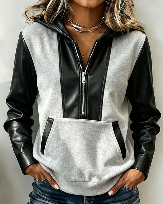 Hoodie Glidelomme Lomme Patchwork
