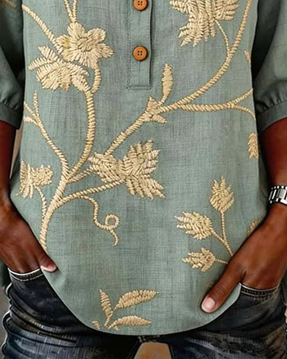 Bluse Splittet Krage Knappefront Blomstret