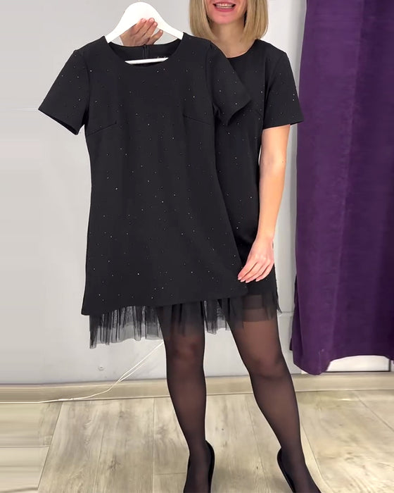 Kortermet Kjole Med Rhinestone Patchwork