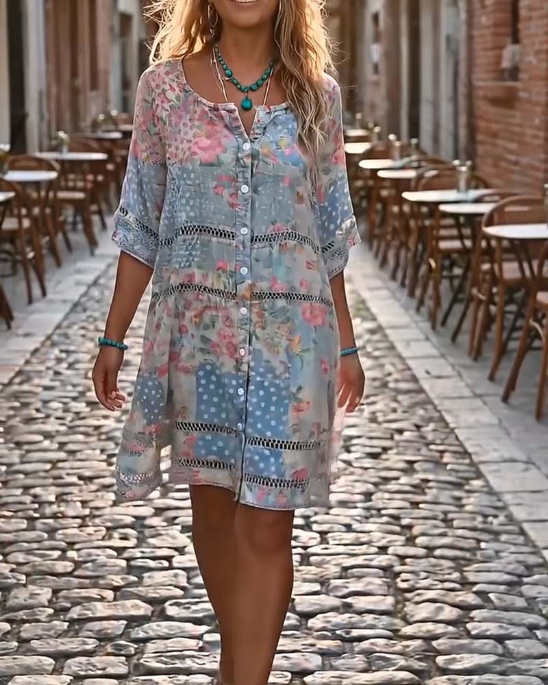 Kjole Loose Fit Blomstret Trykk