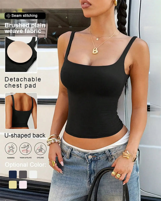 Tank Top Ensfarget Firkantet Hals Innbygd Bh
