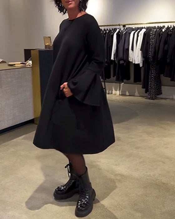 Kjole Ensfarget Flare Erm Rysjet