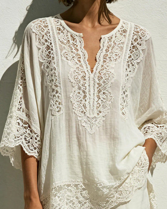 Ensfarget Blondine-V-Halsbluse