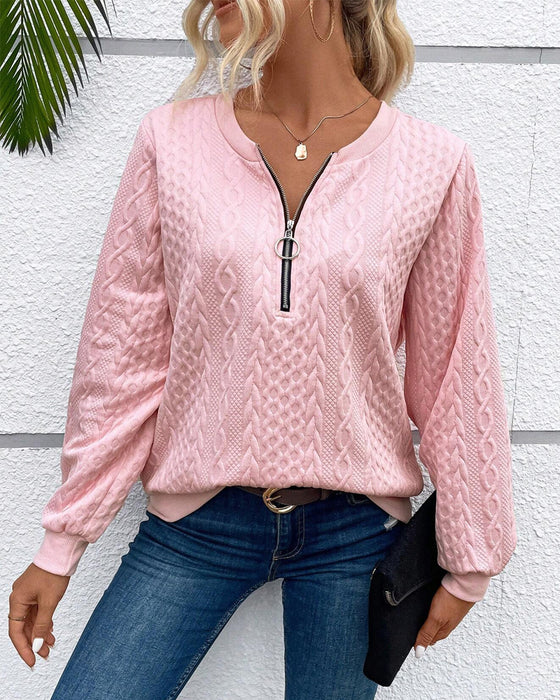 Uformell ensfarget langermet genser med glidelås