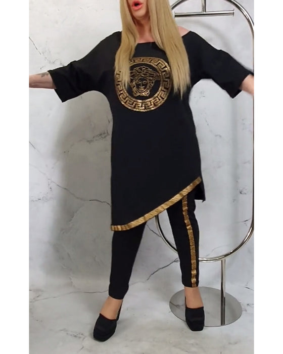 Uregelmessig todelt dress med trykk