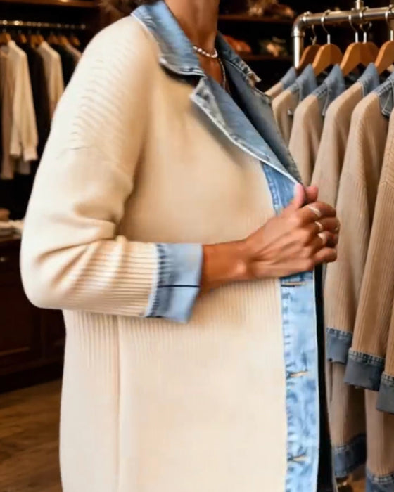 Frakk Jakkeslag Knapp Foran Denim Panel