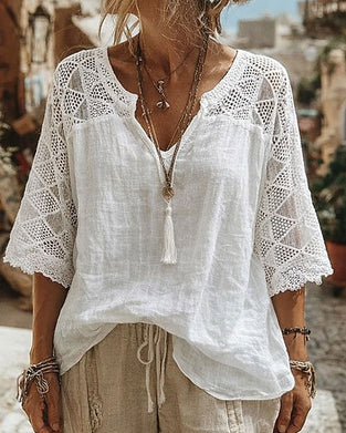 Bluse Ensfarget Panel V-Hals