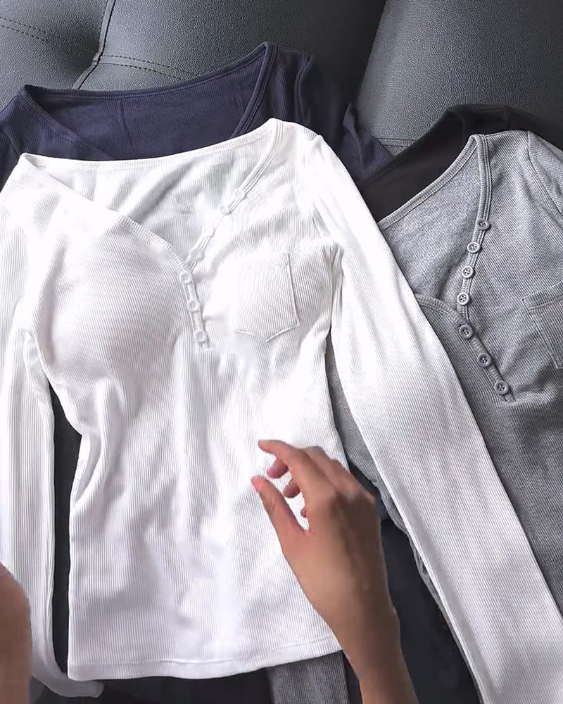 Topp Ribbet Henley Lomme Langermet