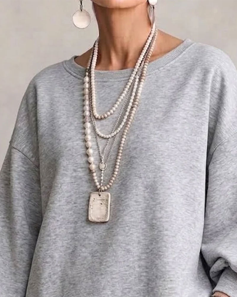 Sweatshirt Rund Hals Lanterne Erme Asymmetrisk