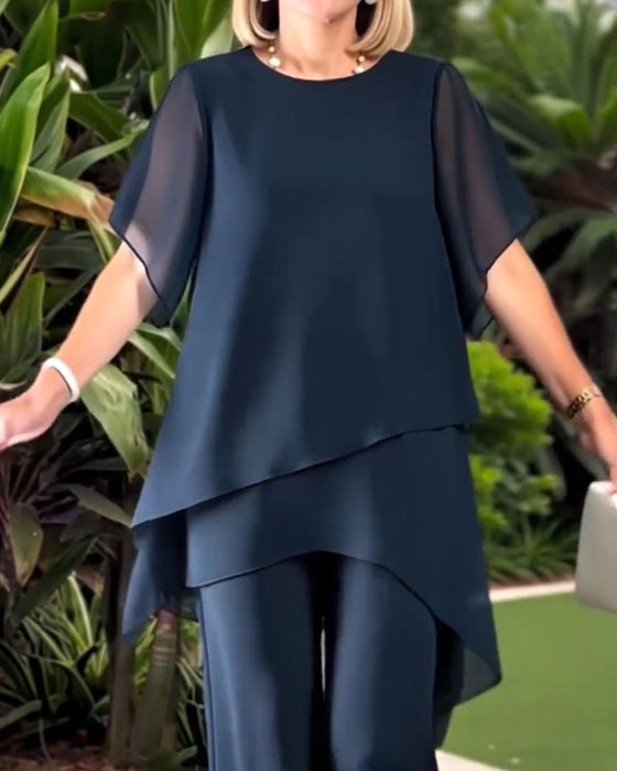 Sett Sjiffong Asymmetrisk Topp Bredt Ben Bukser