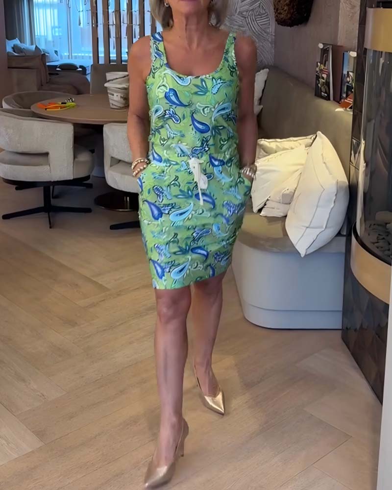 Kjole Ermeløs Tettsittende Stropper Cashew Blomst