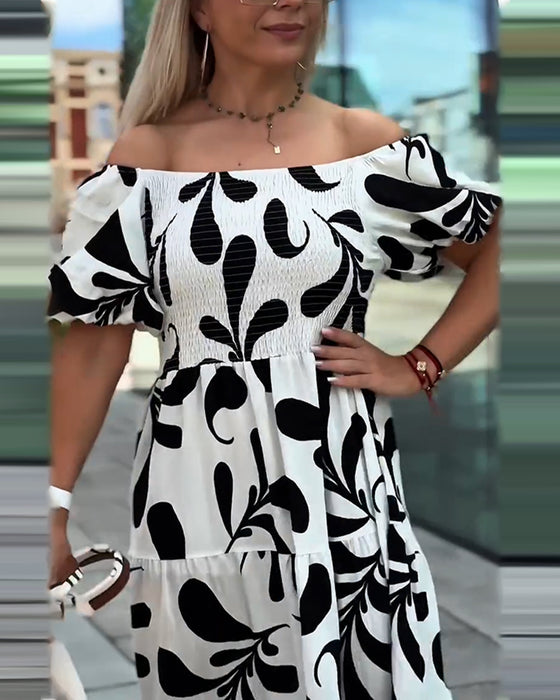 Kjole Elegant Off-Shoulder Trykket