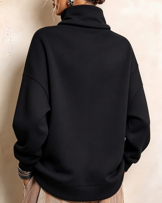 Sweatshirt Høy Hals Rhinestone Snøring