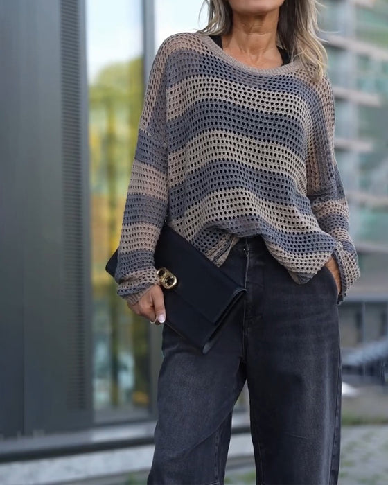 Pullover Stripe Utskjæring Strikket
