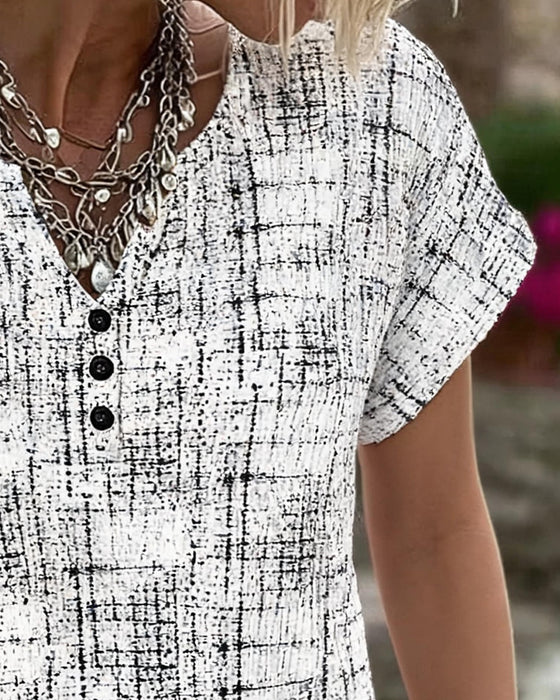 Bluse Uregelmessig Stripe Treknapp