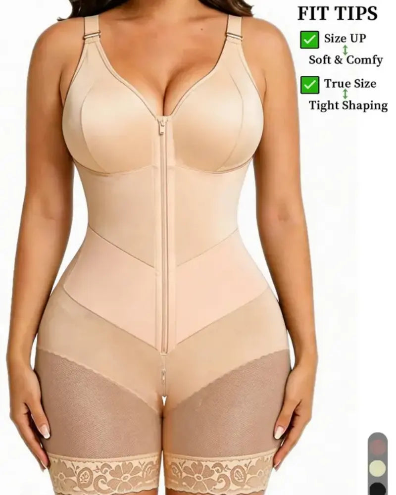 Dame Glidelås Blonde Magekontroll Shapewear Bodysuit