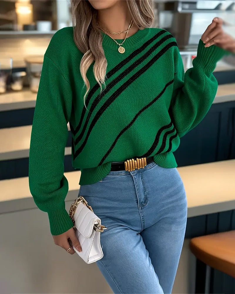 Genser Diagonal Stripet Rund Hals