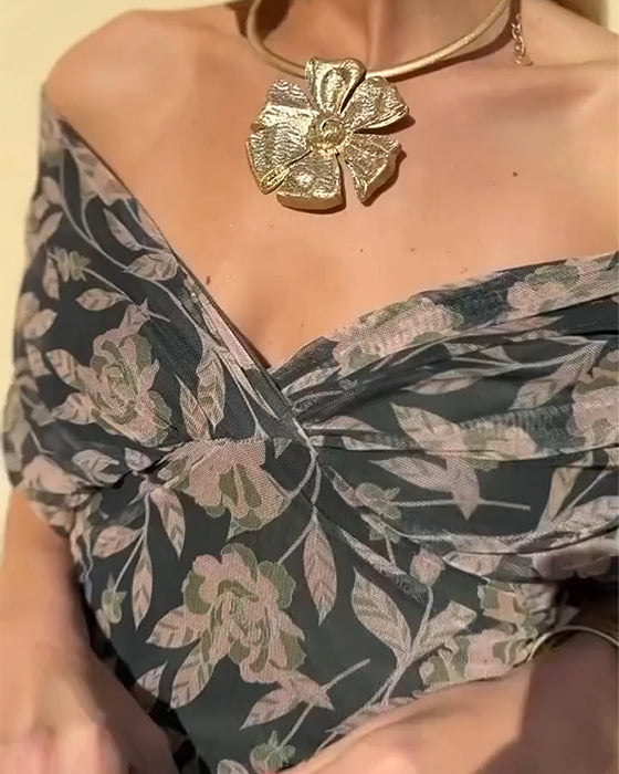 Kjole V-Hals Off-Shoulder Moteriktig