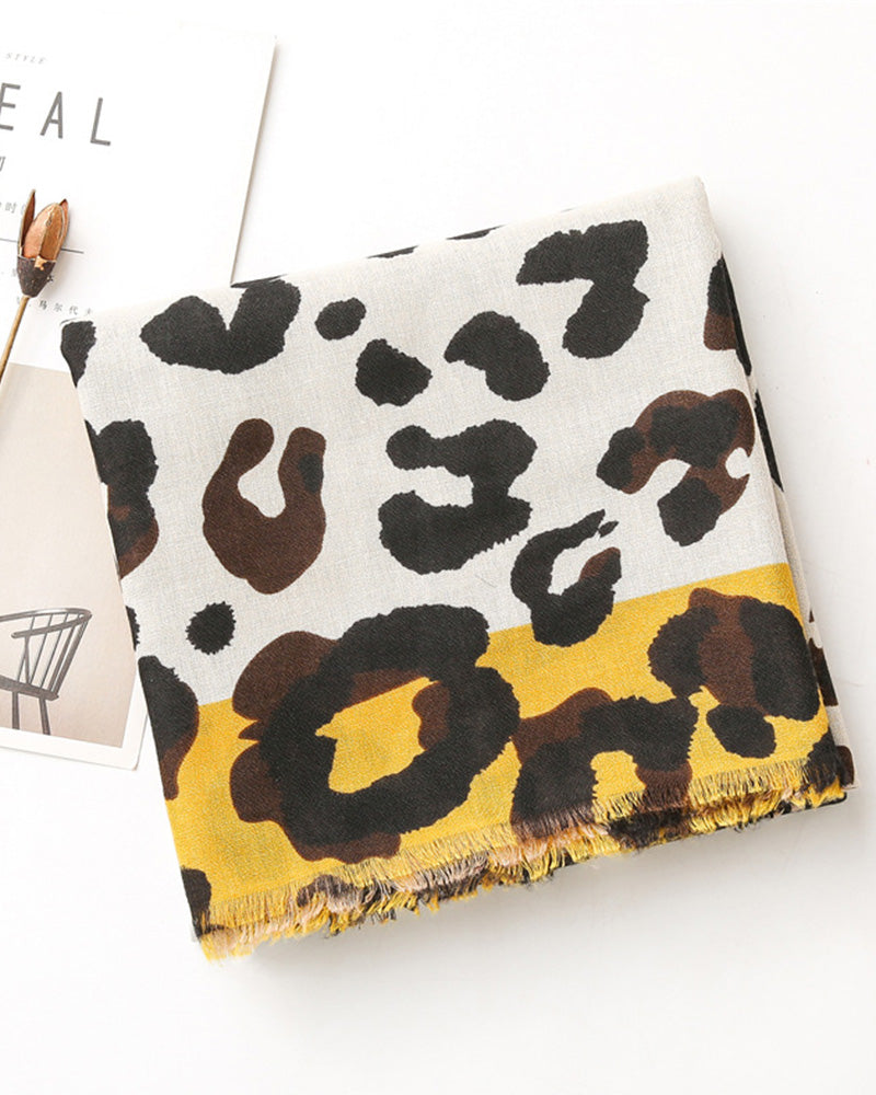 Dame Skjerf Leopard Lappeteppe Trykk Frynser Sjal