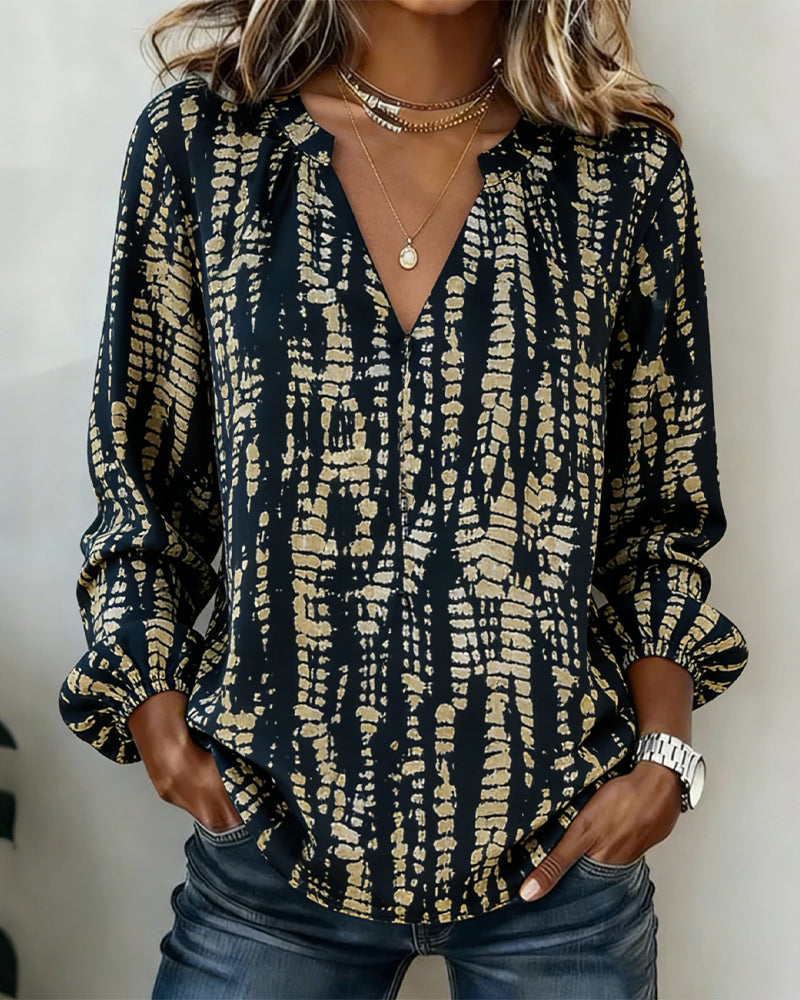 Trykt Langermet Topp Med Ståkrage