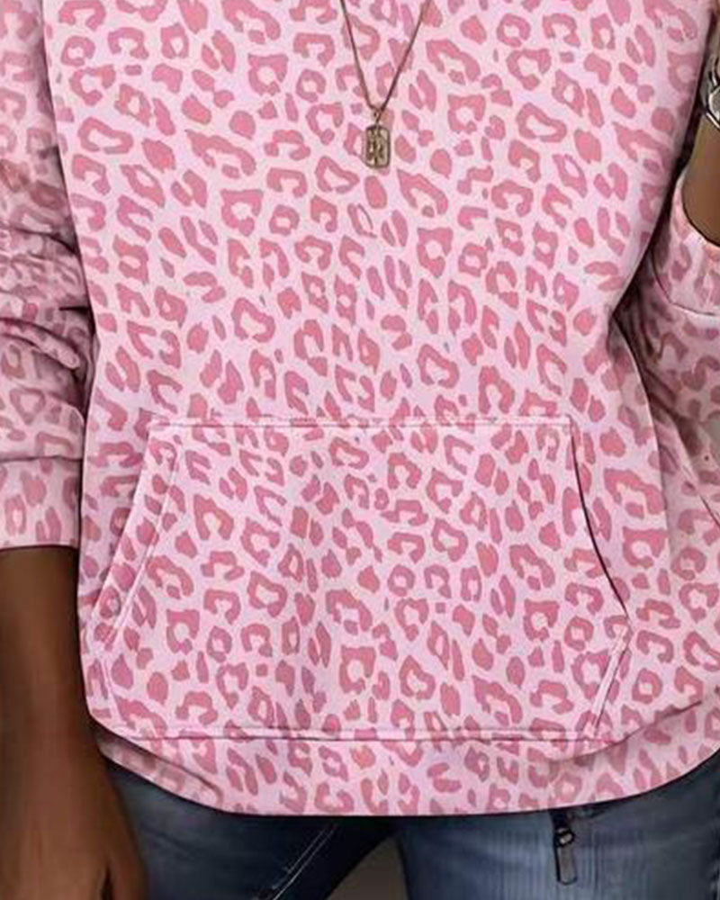 Hoodie Hetting Leopard Lomme Løs