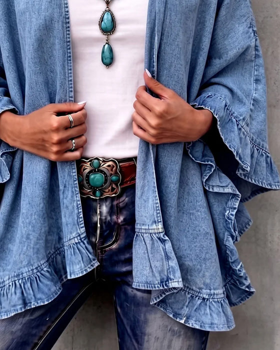 Frakk Denim Ruffle Løs