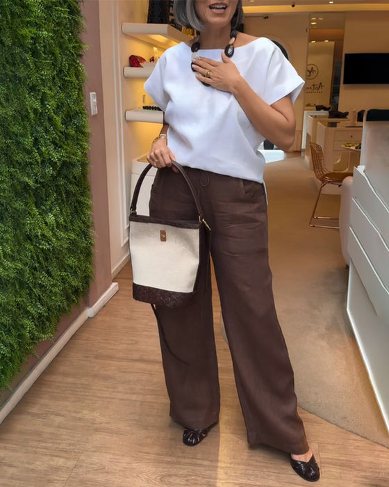 Vidrekkede Bukser Med En Enkelt Farge, Casual Stil Og Trekkone