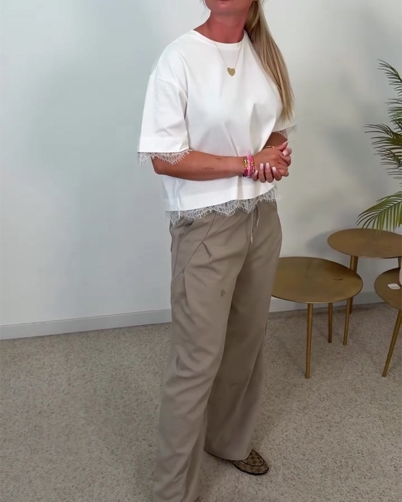 Bluse Rygg Splitt Blonder Kort Erme