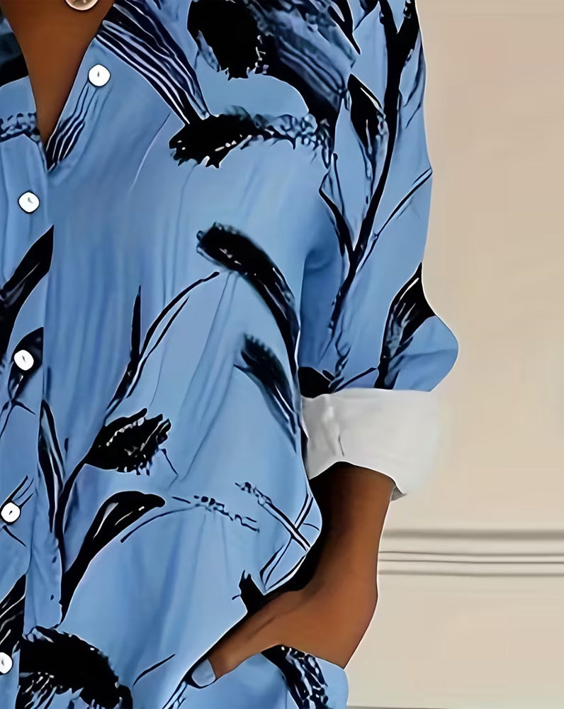 Skjorte Blekkvask Blomstertrykk Langermet