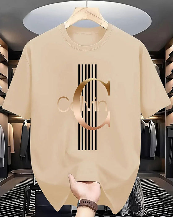 T-Skjorte Bokstav Vertikal Stripe Trykk Kort Erme