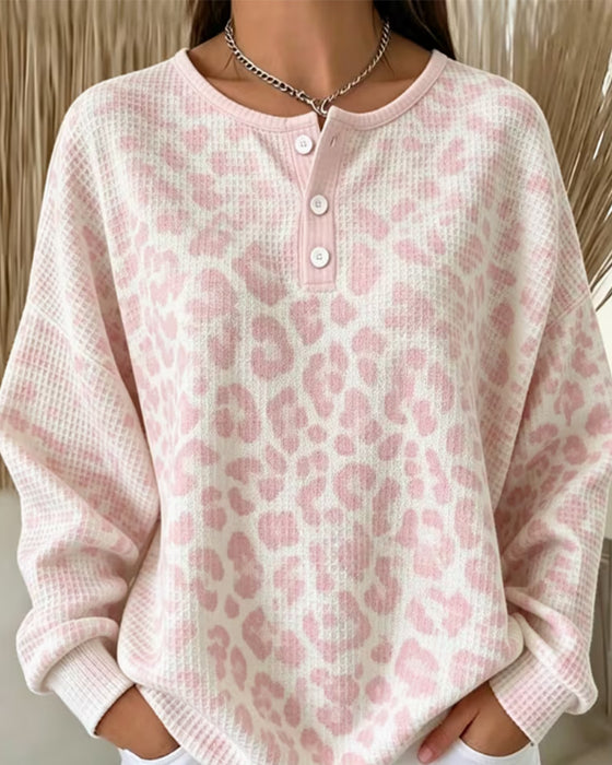 Genser Rund-Hals Knapp-Ned Leopard Avslappet