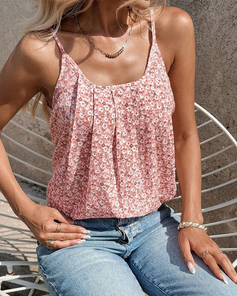 Cami Topp Lite Blomstret Trykk Rynket Spagettistropp