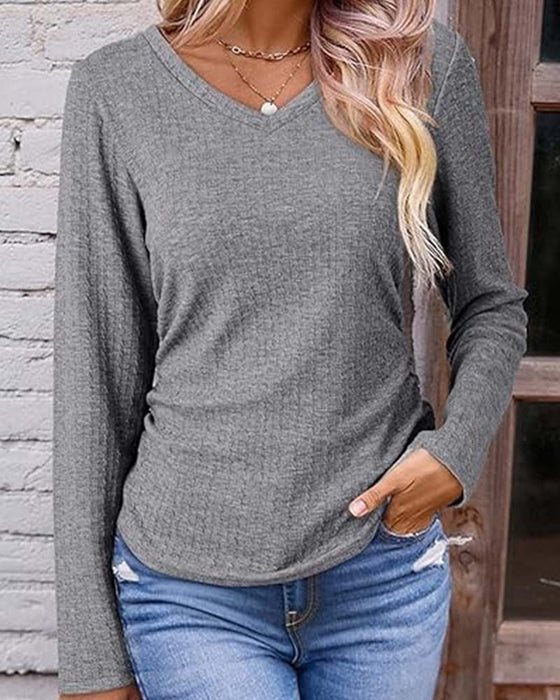 Bluse V-Hals Slim Fit Teksturert