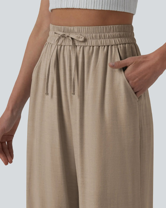 Bukser Elastisk Midje Bred Ben Knyte Casual