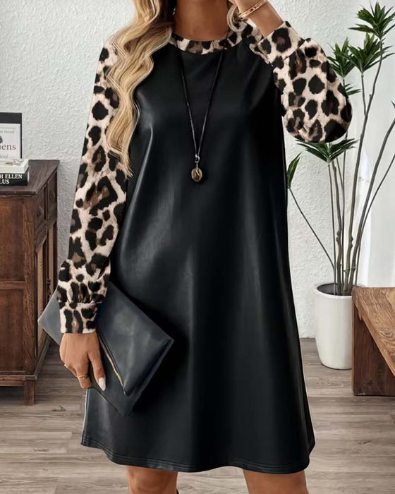 Kjole Rund-Hals Leopard Lappverk