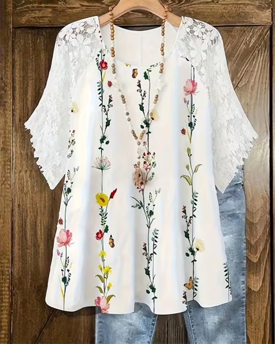 T-Skjorte Blonde Lappeteppe Blomstermønster